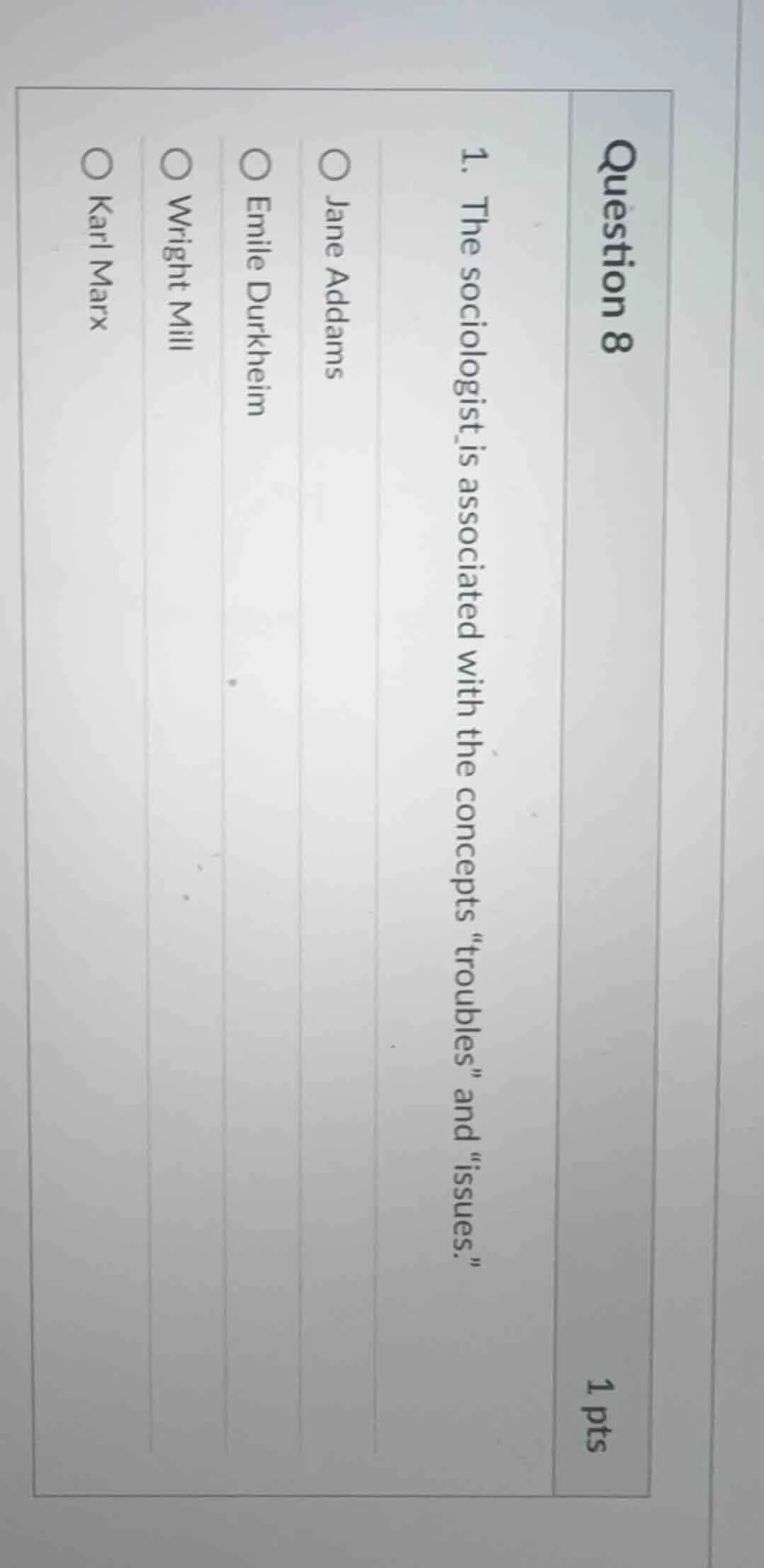question 8 1. the sociologist is associated with the concepts \troubles…