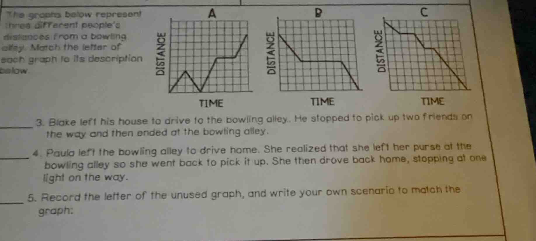 the graphs below represent three different peoples distances from a bow…