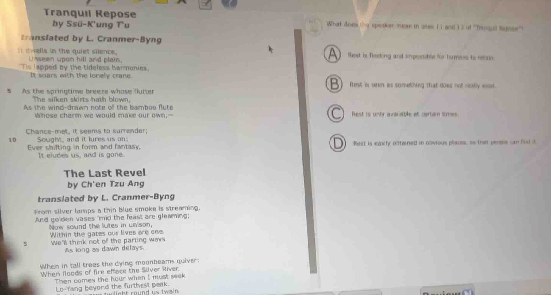 tranquil repose by ssū-k’ung tu translated by l. cranmer-byng it dwells…