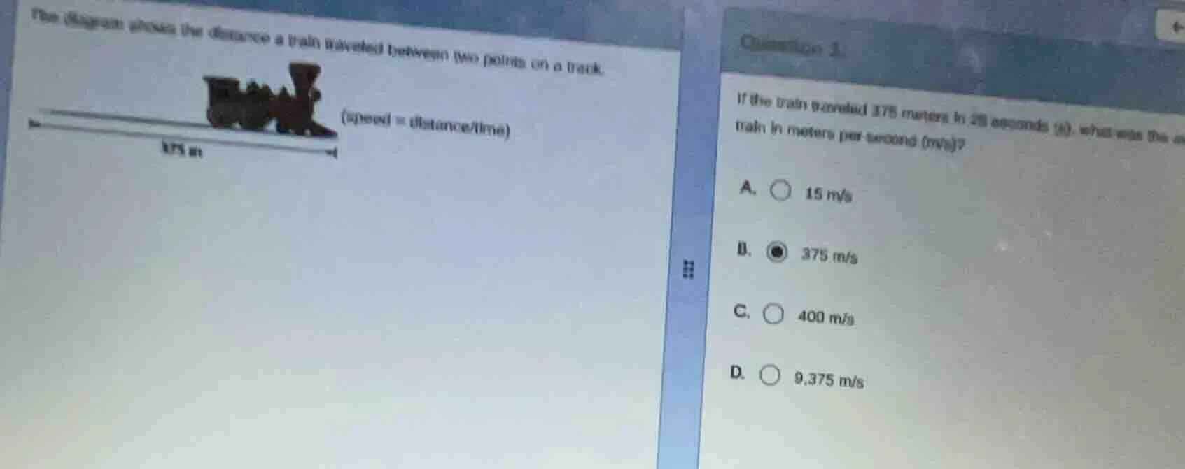 the diagram shows the distance a train traveled between two points on a…