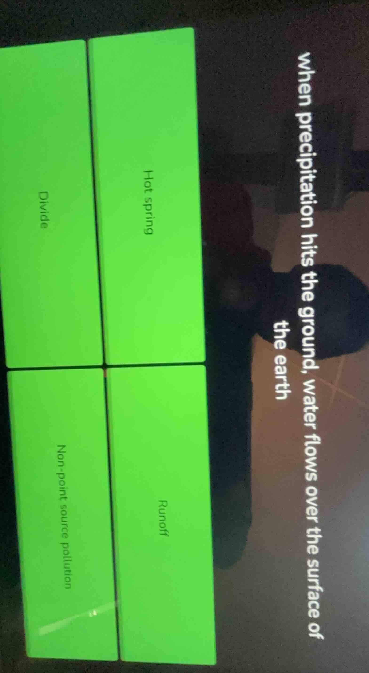 when precipitation hits the ground, water flows over the surface of the…