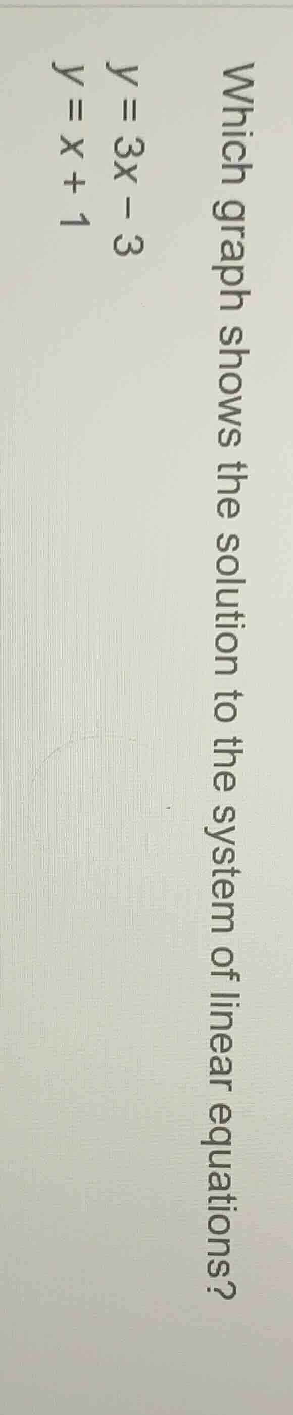 which graph shows the solution to the system of linear equations? y = 3…
