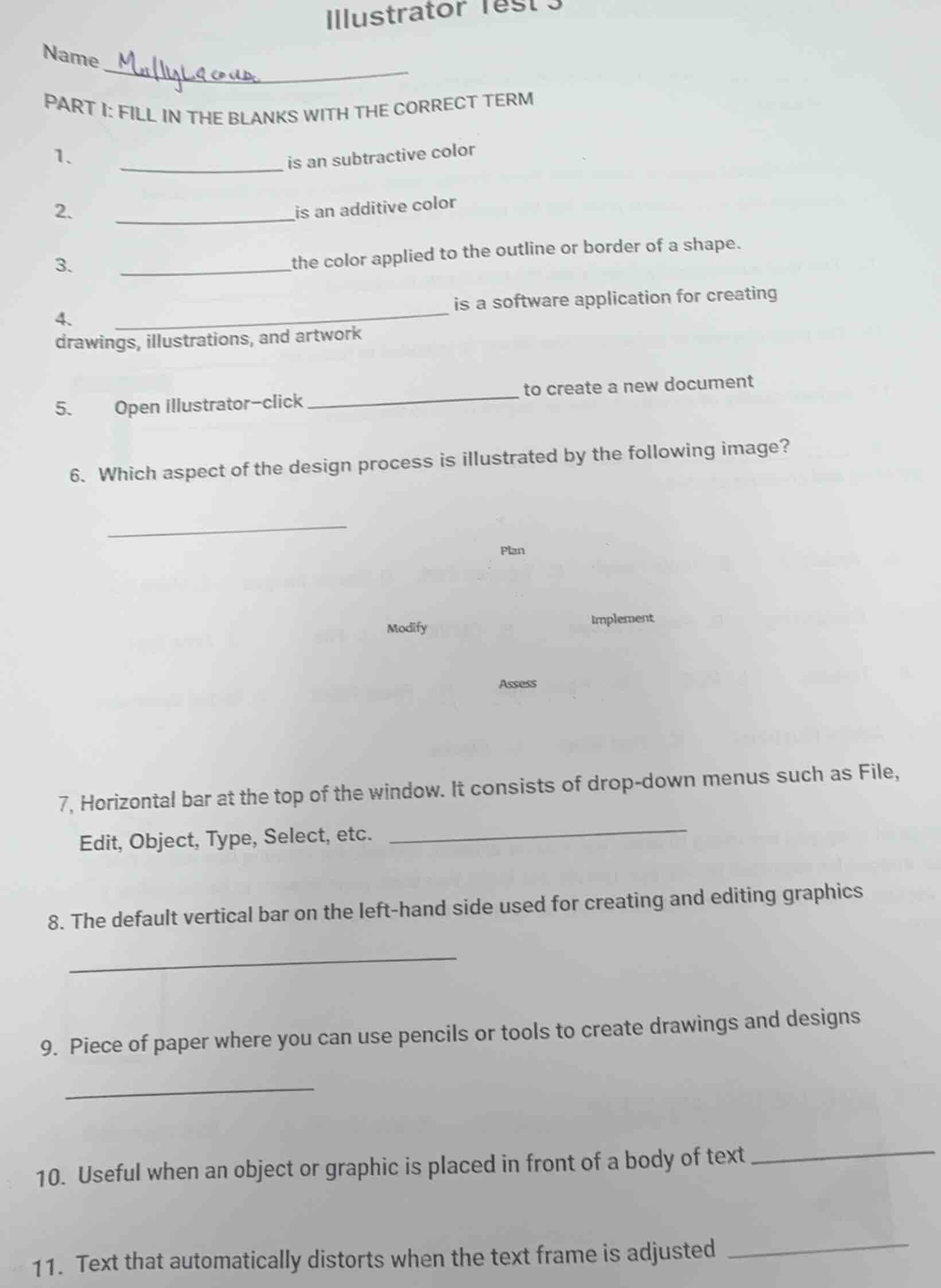 illustrator test 3 name mullig cous part i: fill in the blanks with the…