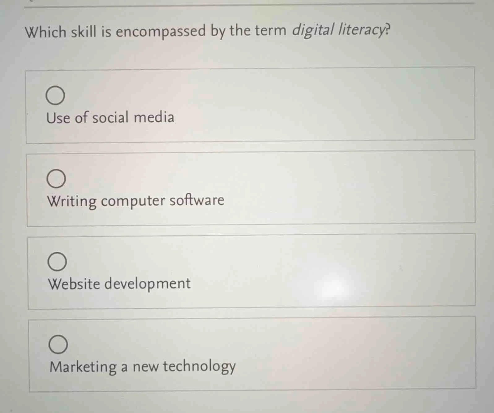 which skill is encompassed by the term digital literacy? - use of socia…