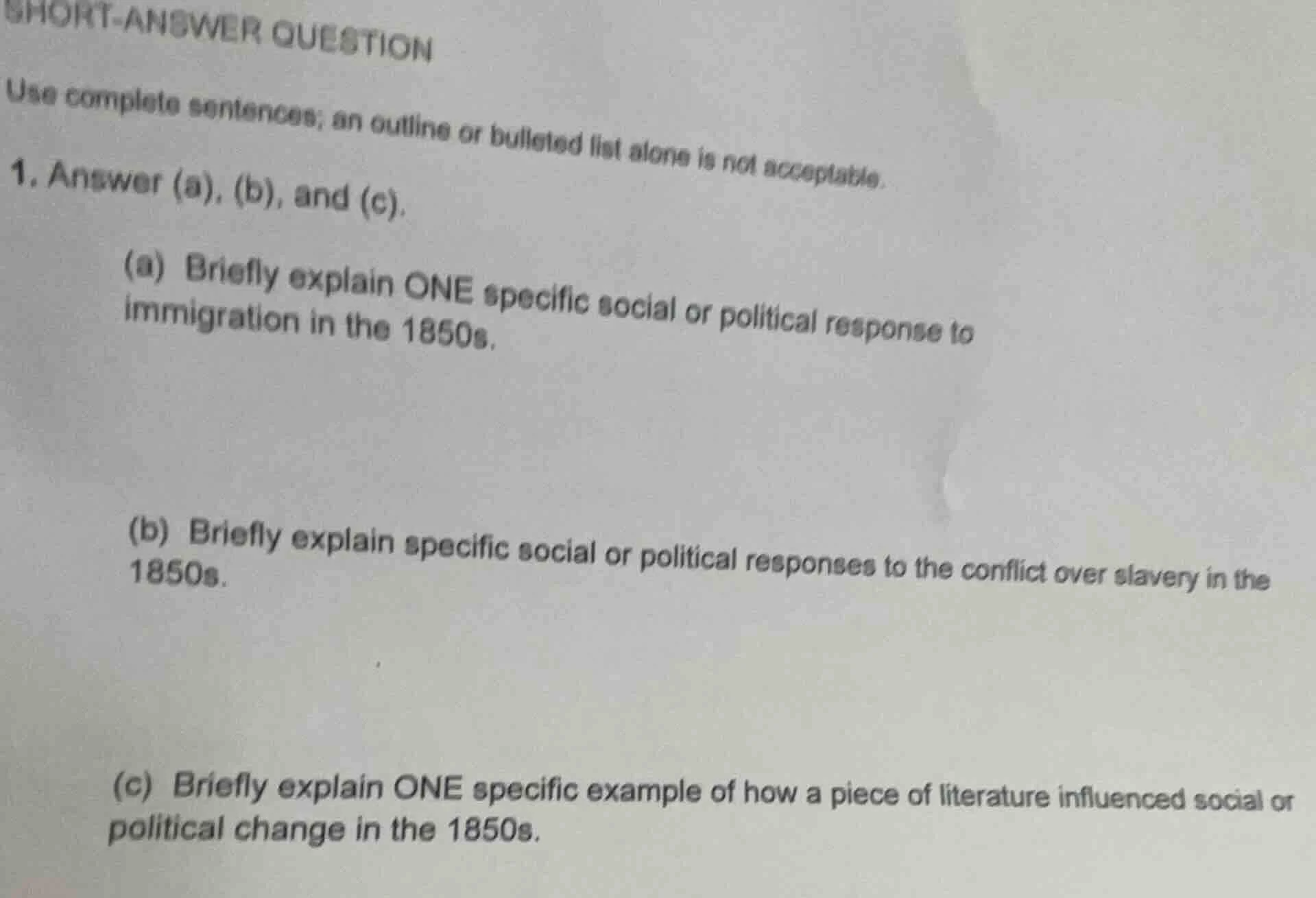 short-answer question use complete sentences; an outline or bulleted li…
