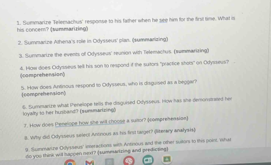 1. summarize telemachus response to his father when he see him for the …