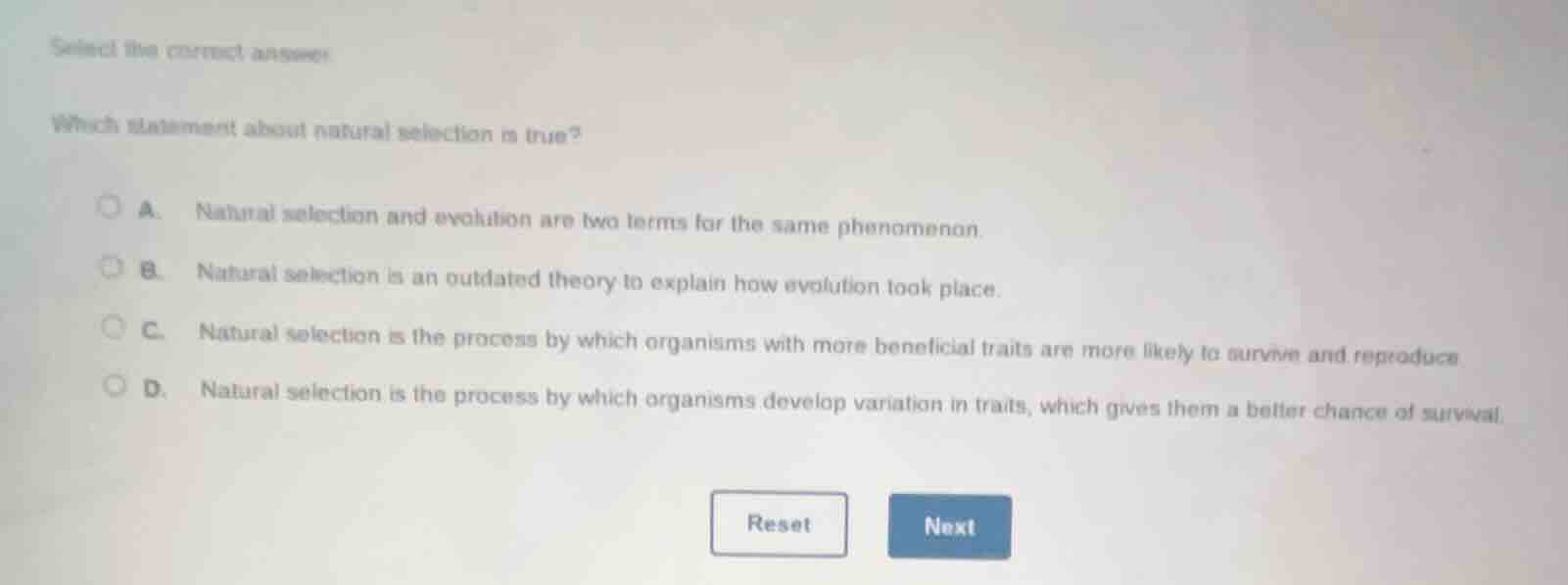 select the correct answer which statement about natural selection is tr…