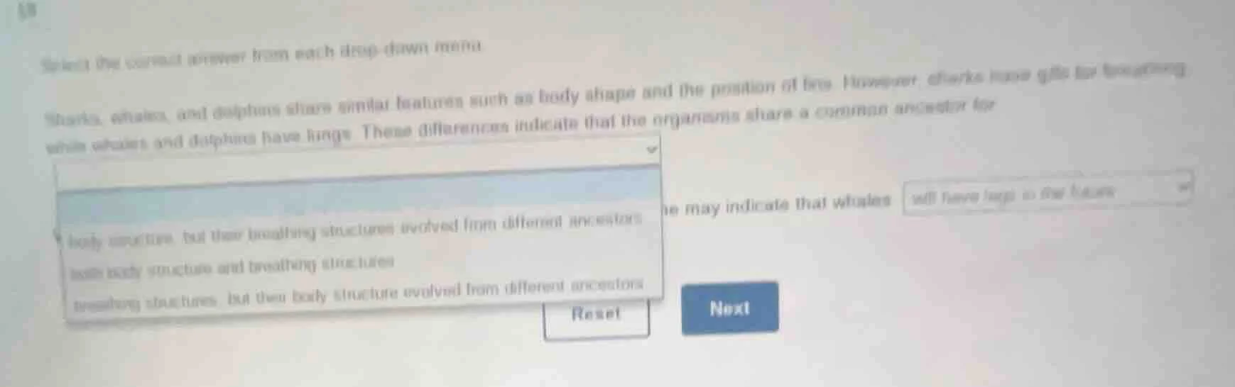 select the correct answer from each drop - down menu. sharks, whales, a…