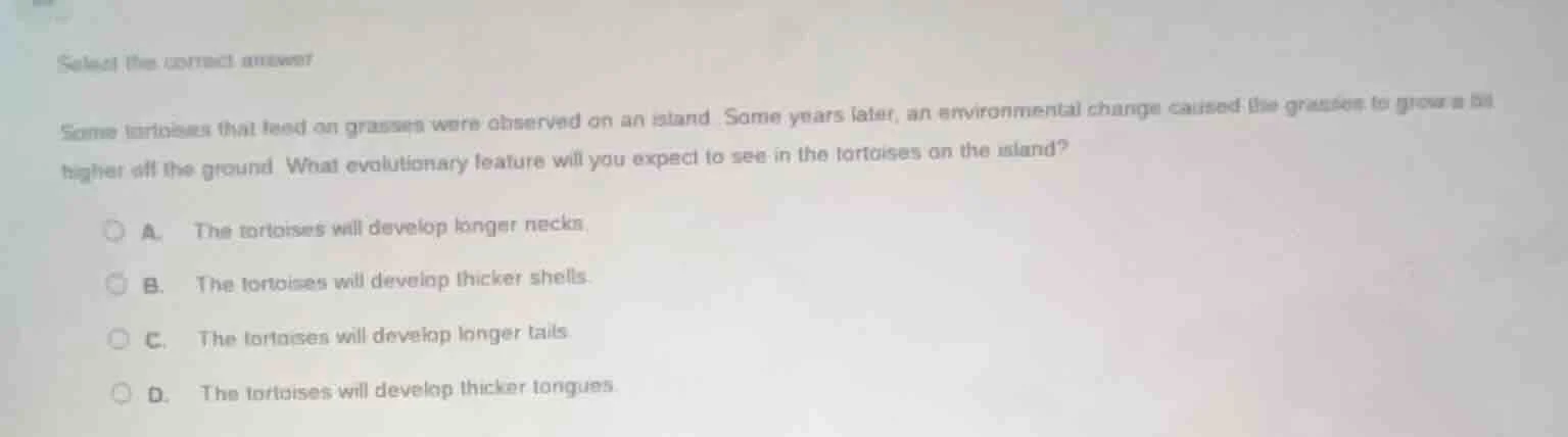 select the correct answer some tortoises that feed on grasses were obse…
