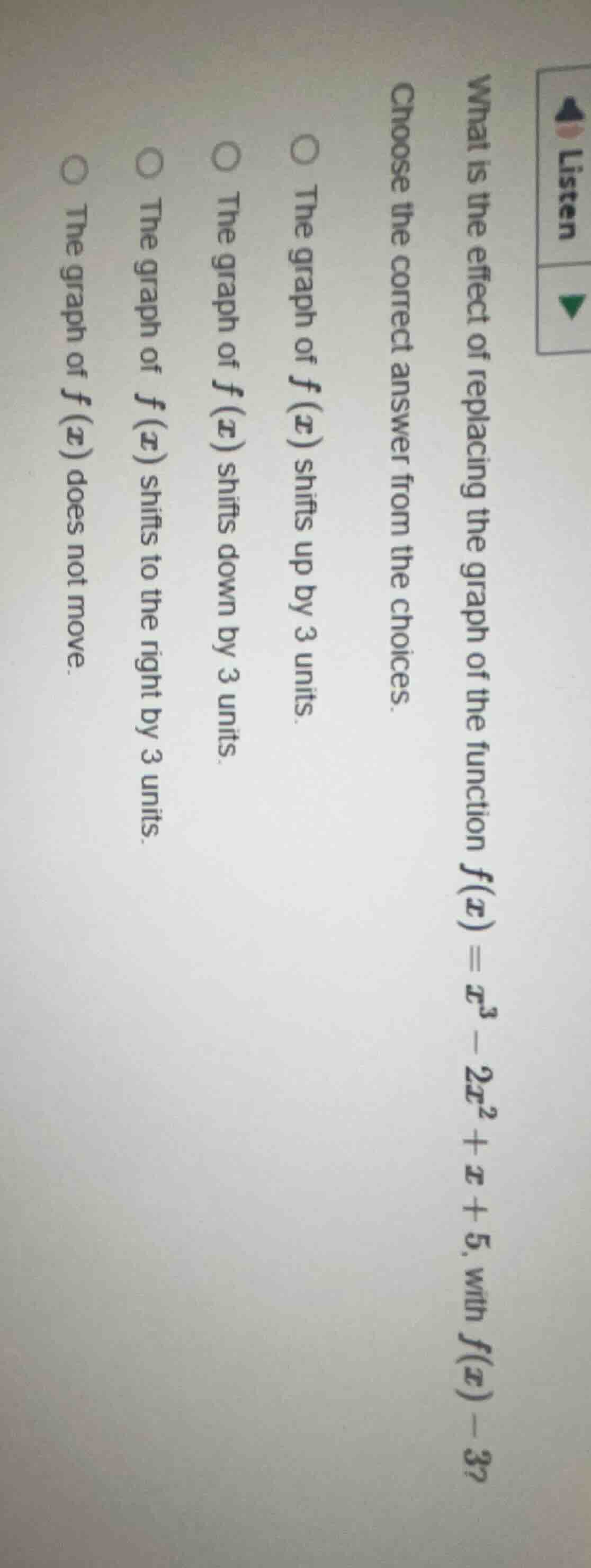 what is the effect of replacing the graph of the function $f(x)=x^3 - 2…