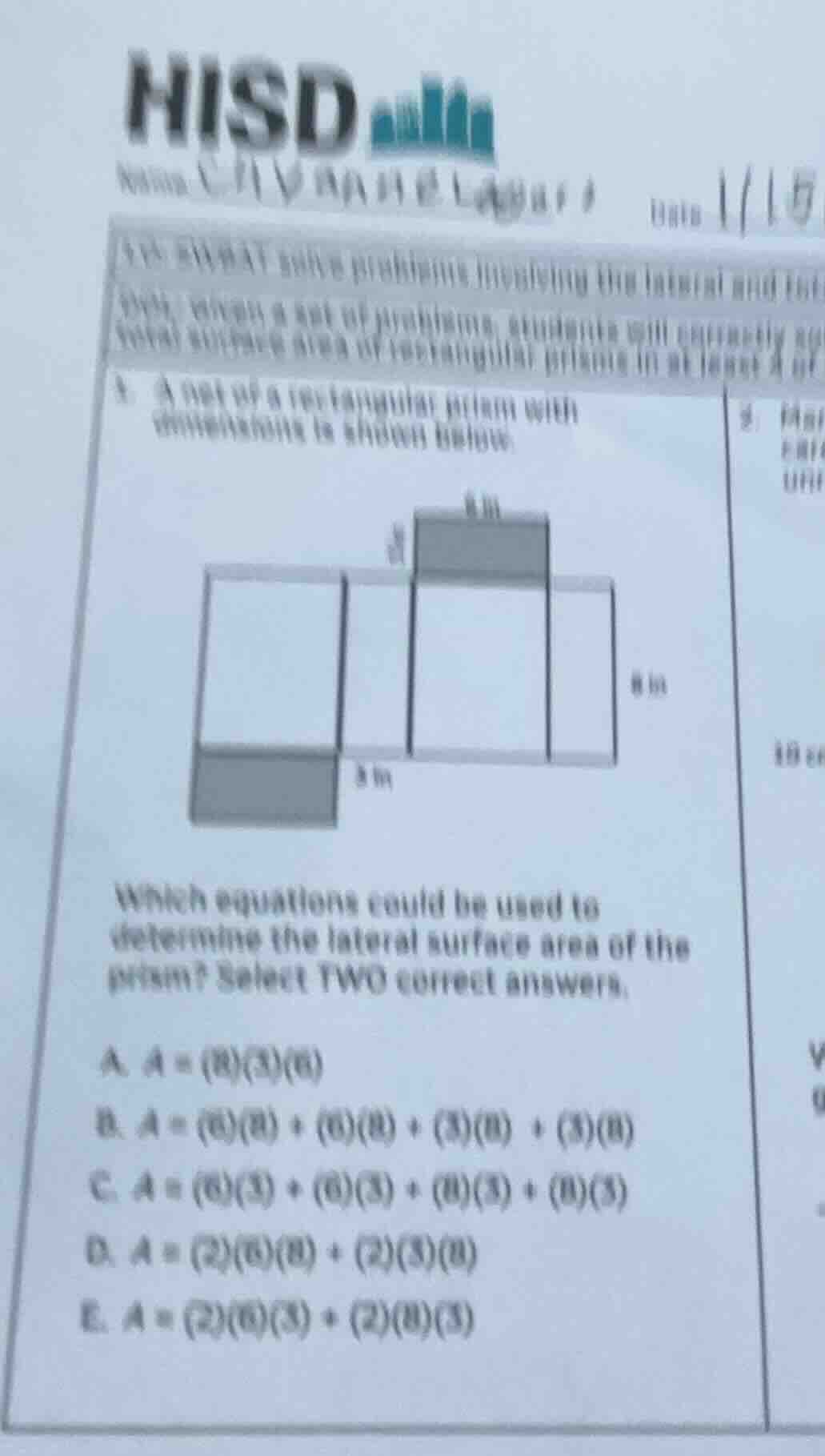 which equations could be used to determine the lateral surface area of …