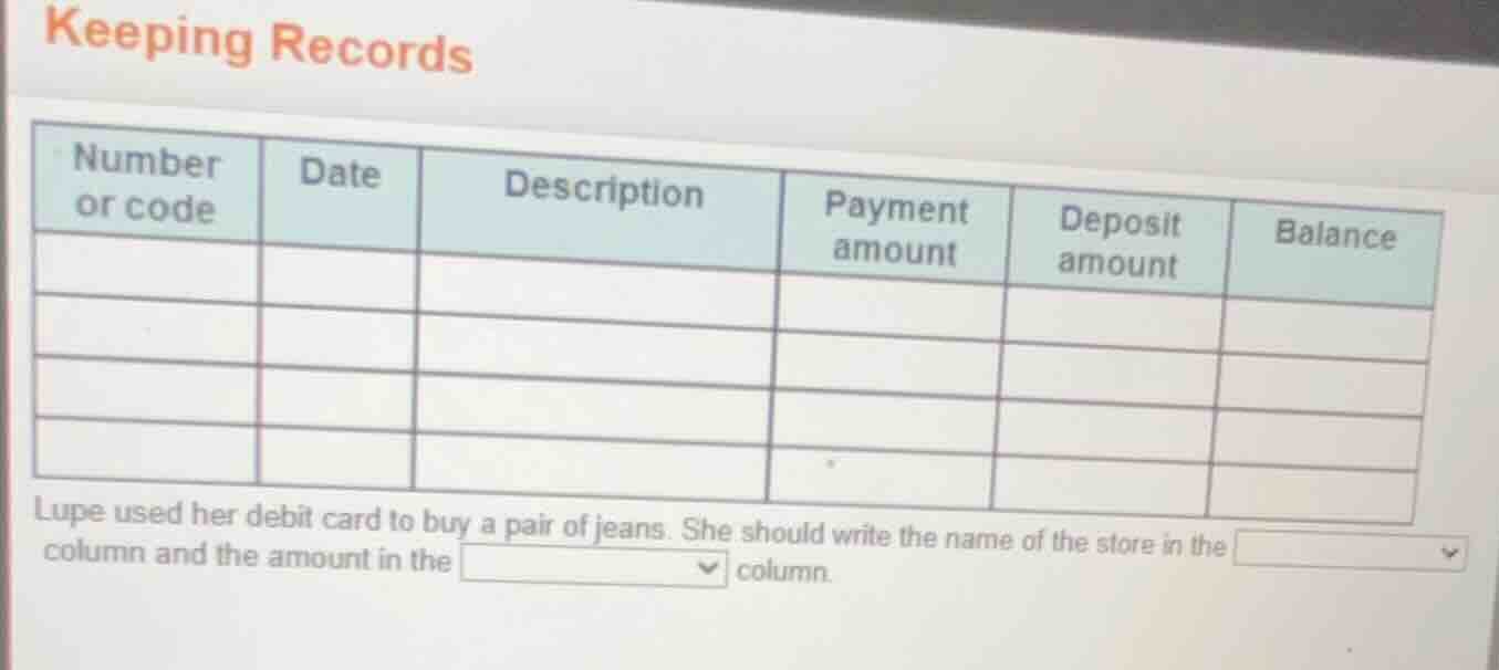keeping records number or code date description payment amount deposit …