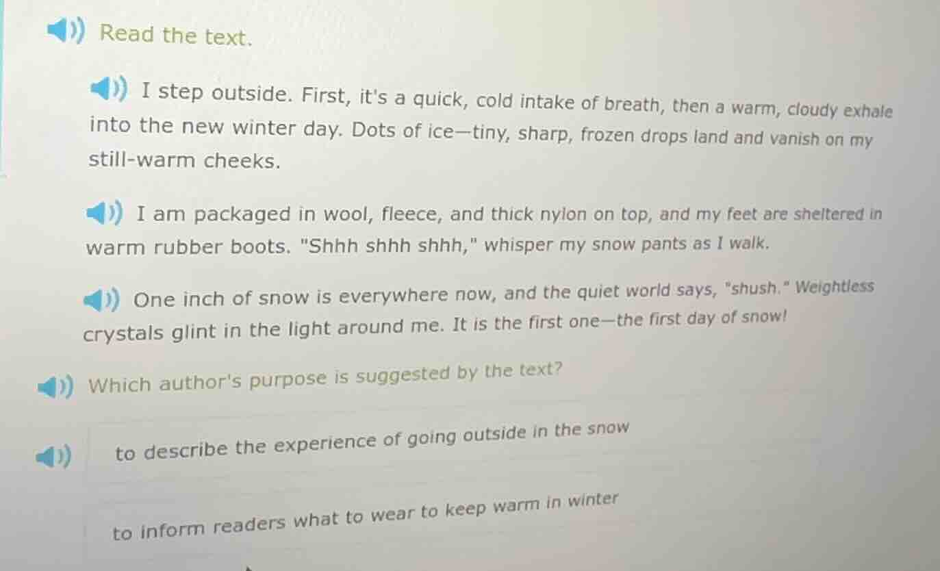 read the text. i step outside. first, its a quick, cold intake of breat…