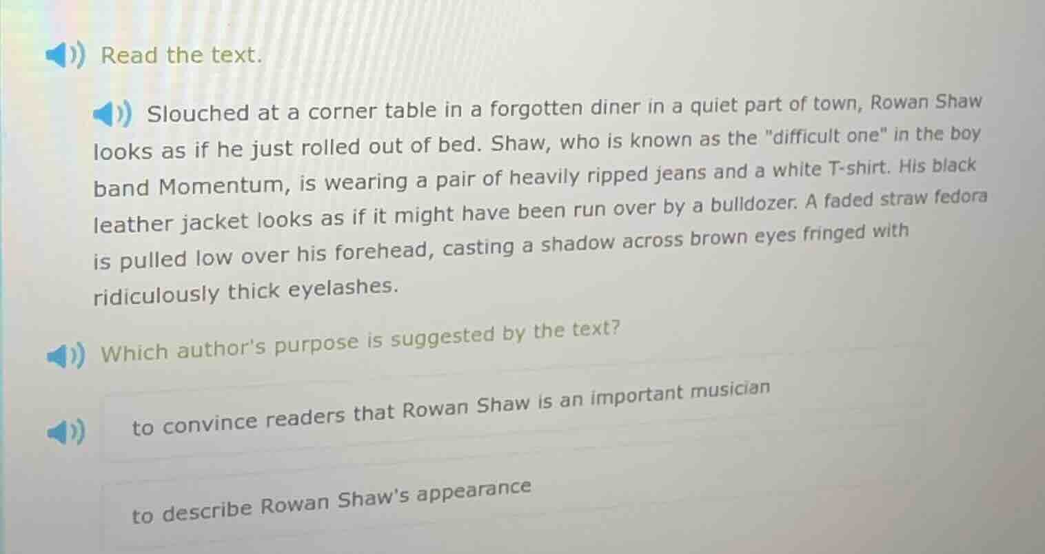 read the text. slouched at a corner table in a forgotten diner in a qui…