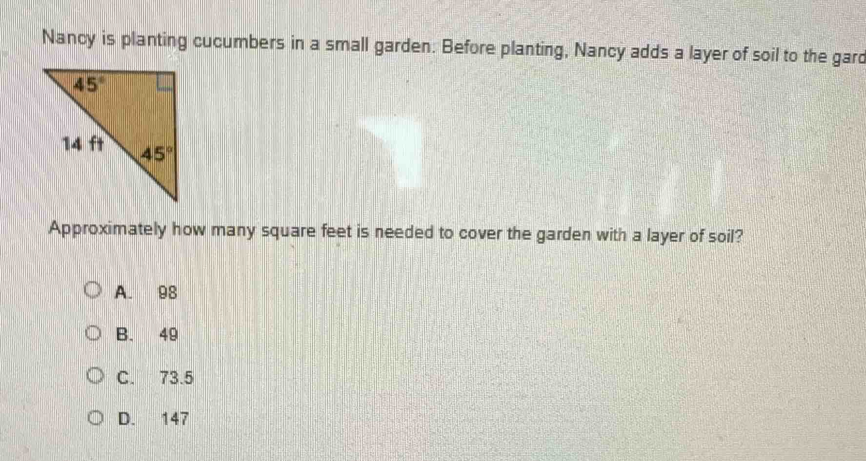 nancy is planting cucumbers in a small garden. before planting, nancy a…