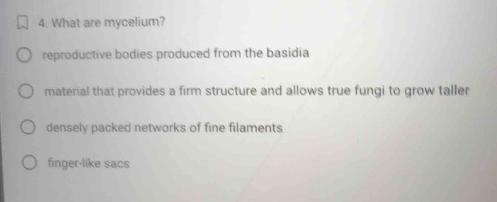 4. what are mycelium? reproductive bodies produced from the basidia mat…