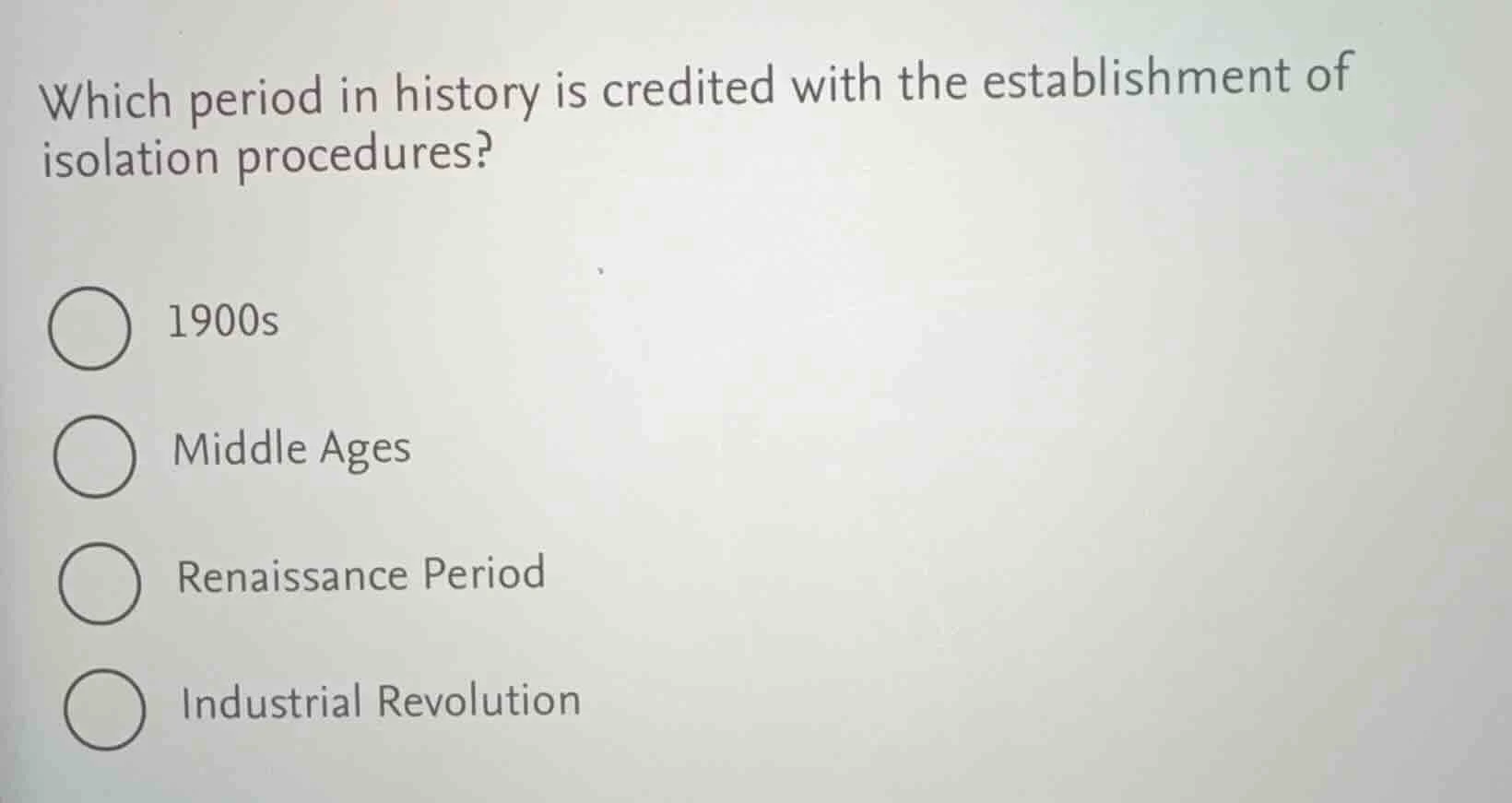which period in history is credited with the establishment of isolation…