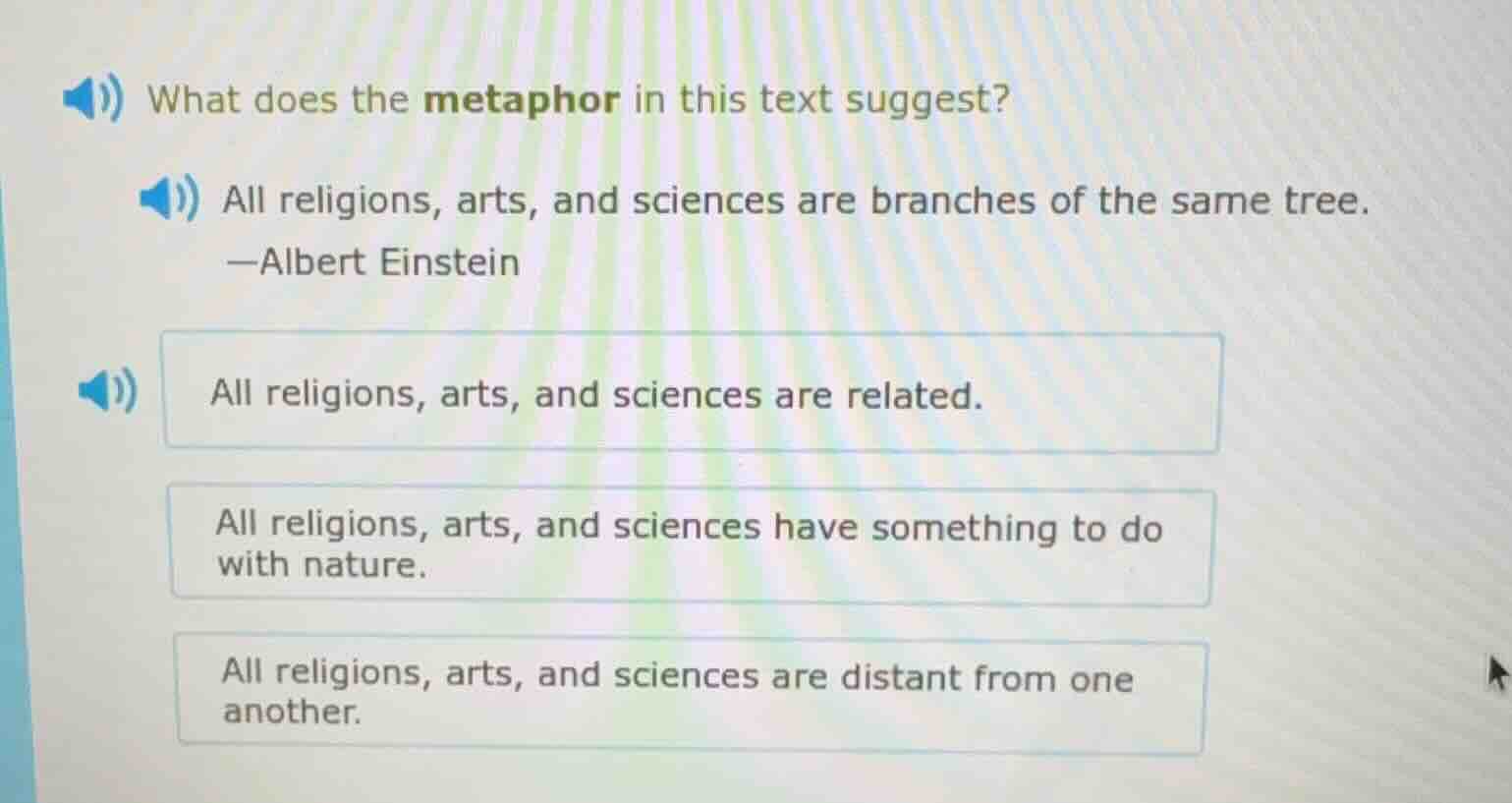 what does the metaphor in this text suggest? all religions, arts, and s…