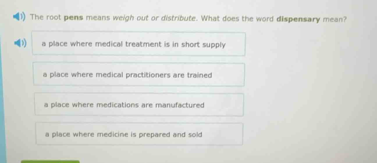 the root pens means weigh out or distribute. what does the word dispens…