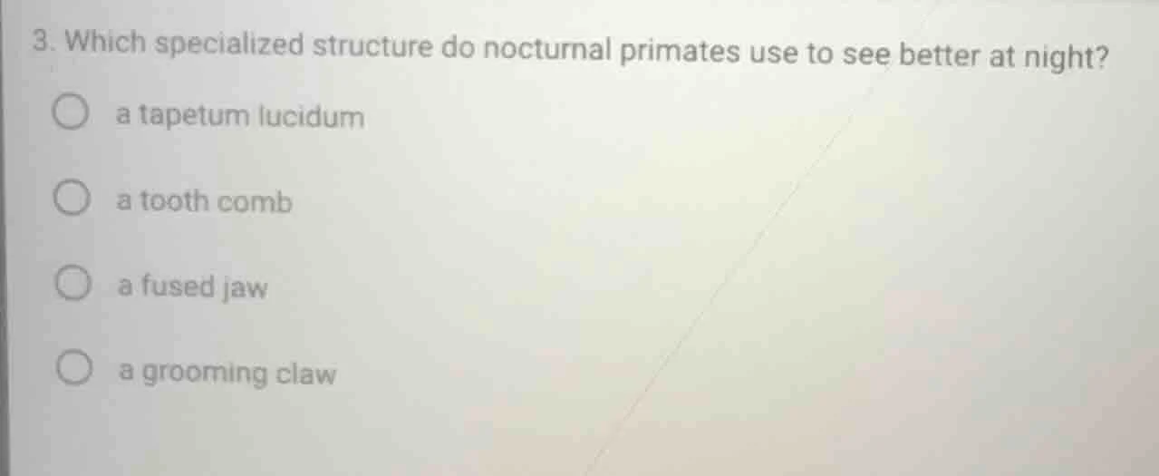 3. which specialized structure do nocturnal primates use to see better …