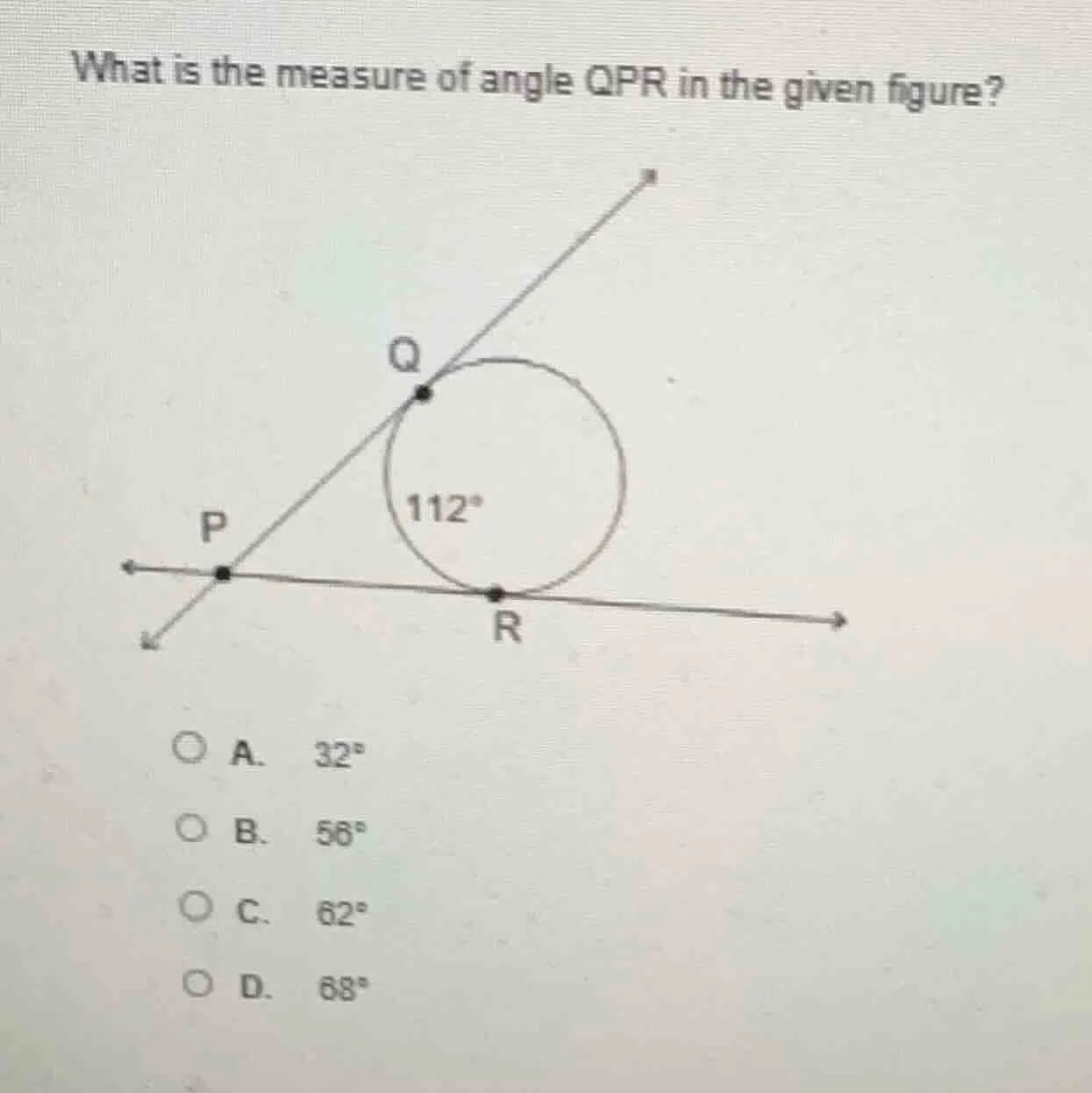 what is the measure of angle qpr in the given figure? (figure with a ci…