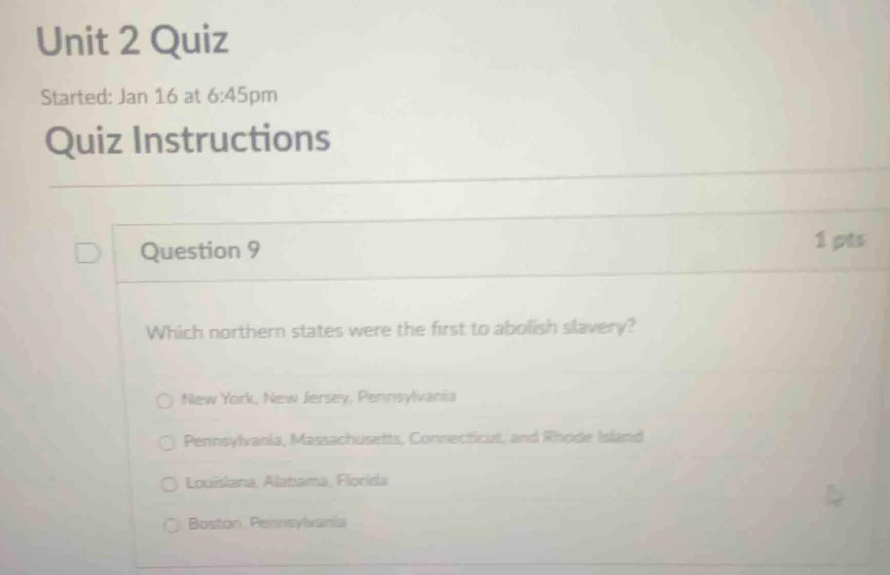 unit 2 quiz started: jan 16 at 6:45pm quiz instructions question 9 1 pt…