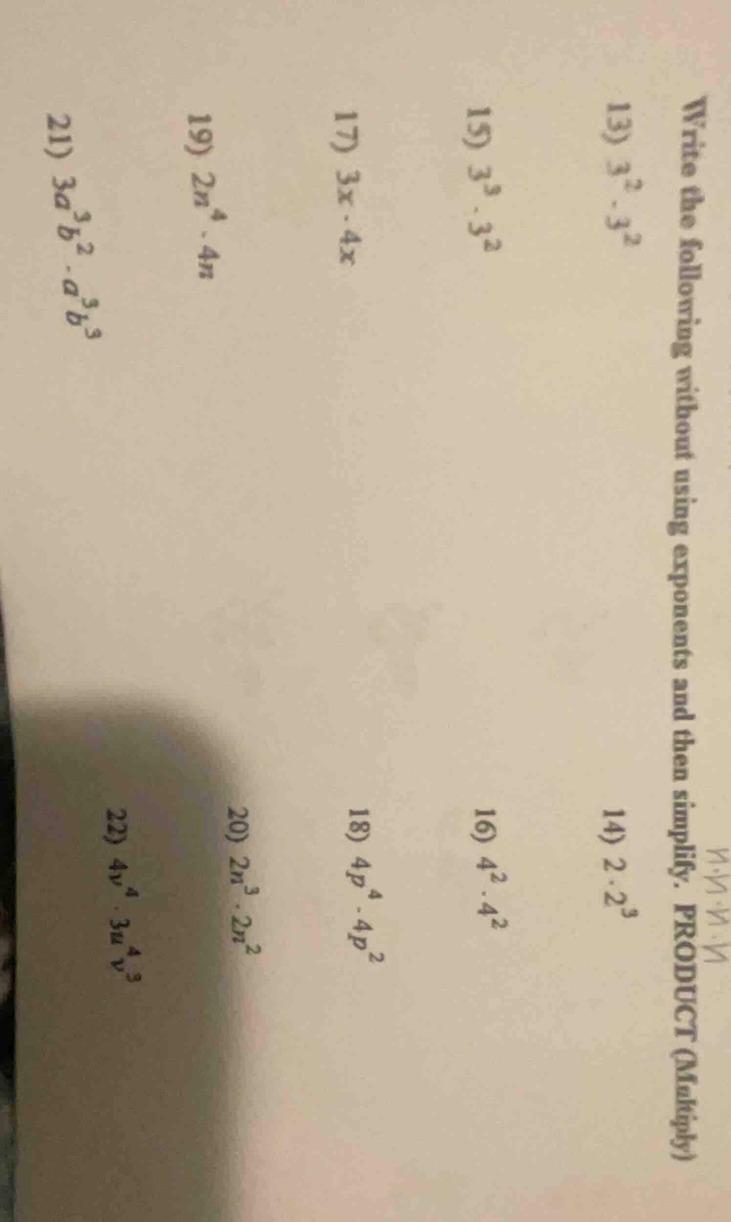 write the following without using exponents and then simplify. product …