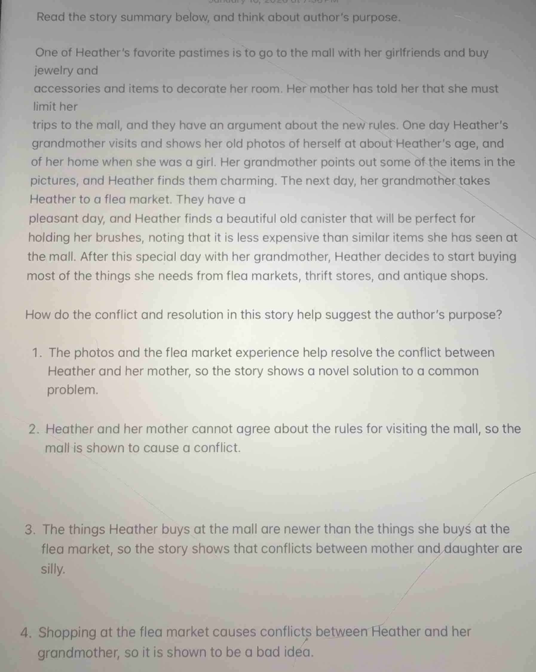 read the story summary below, and think about author’s purpose. one of …