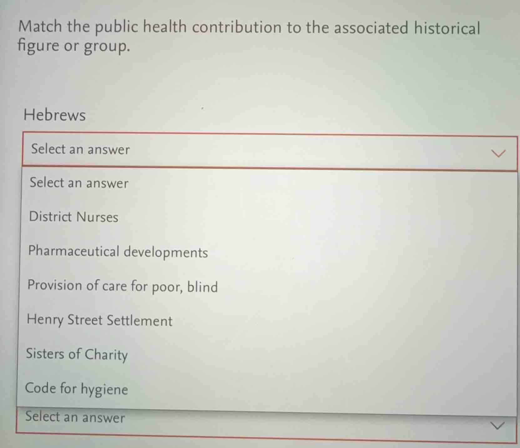 match the public health contribution to the associated historical figur…