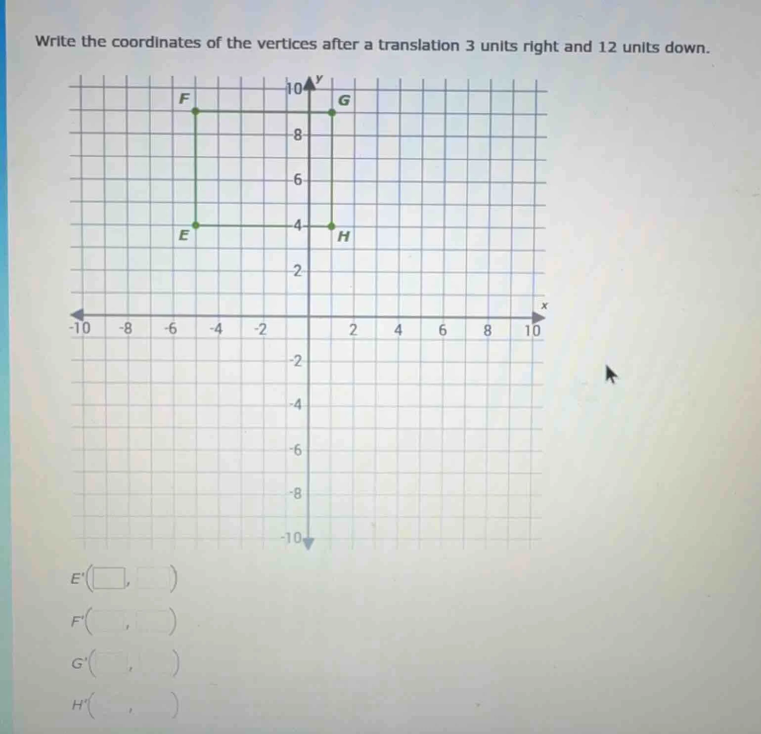 write the coordinates of the vertices after a translation 3 units right…