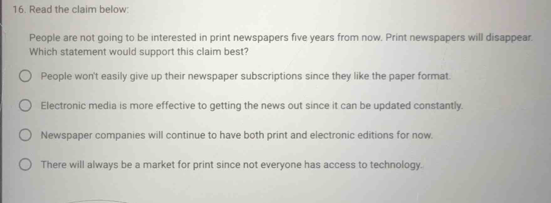 16. read the claim below: people are not going to be interested in prin…