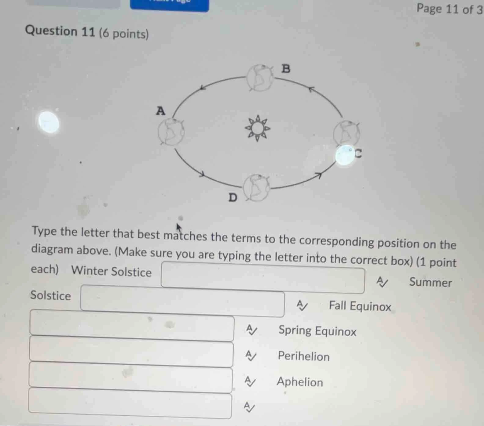 question 11 (6 points) type the letter that best matches the terms to t…