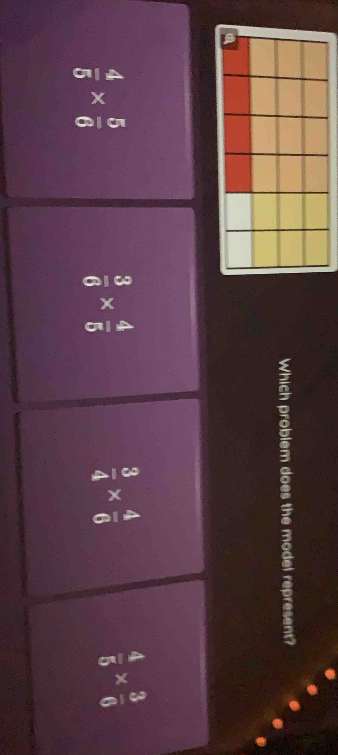 which problem does the model represent? \\(\\frac{4}{5} \\times \\frac{…