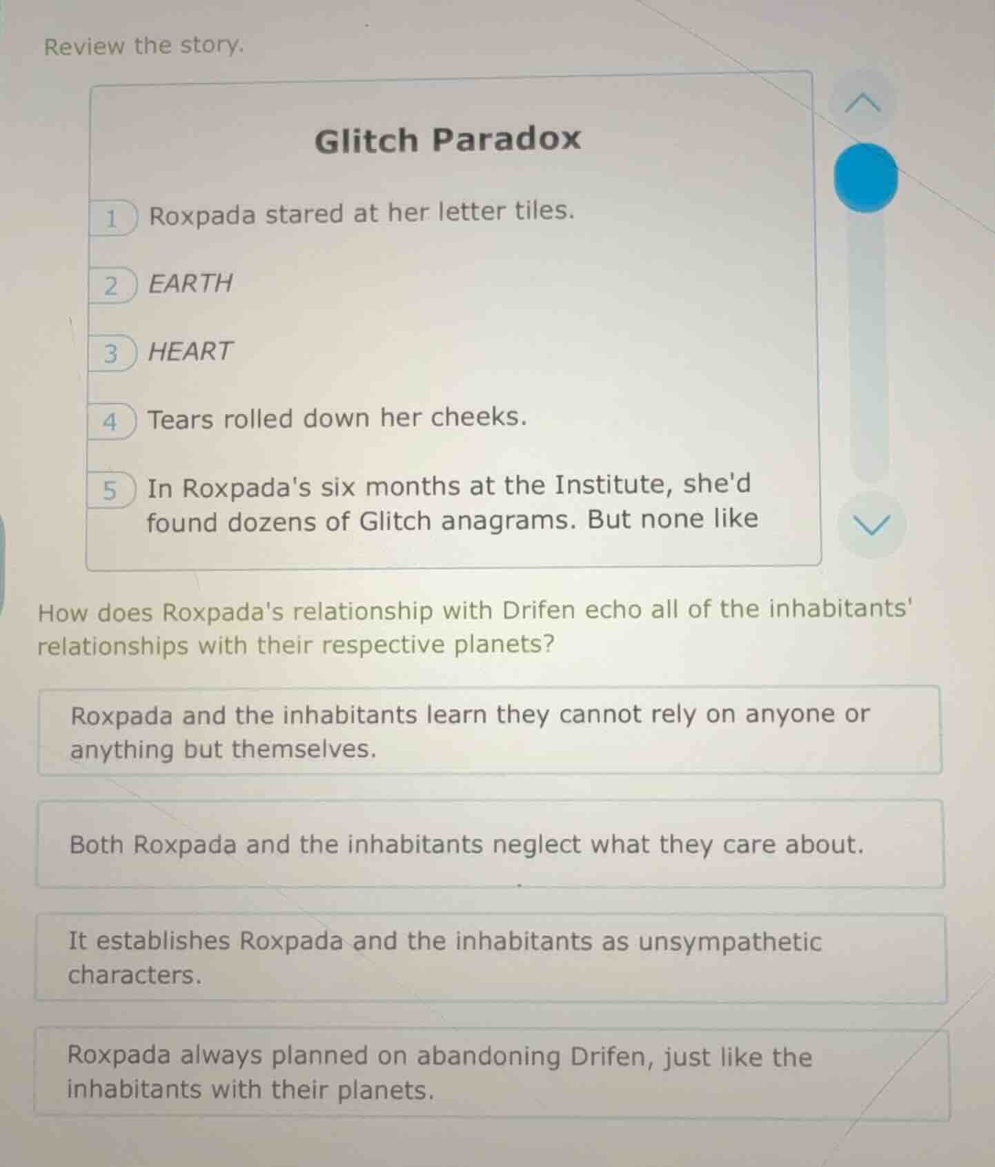 review the story. glitch paradox 1 roxpada stared at her letter tiles. …