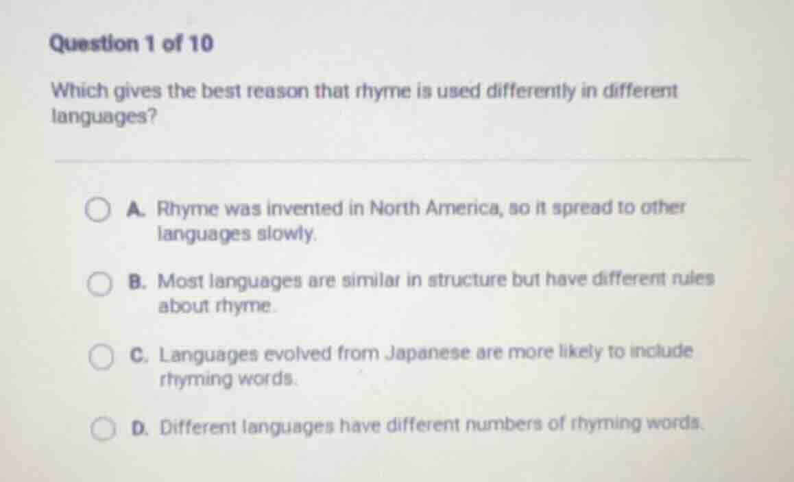 question 1 of 10 which gives the best reason that rhyme is used differe…