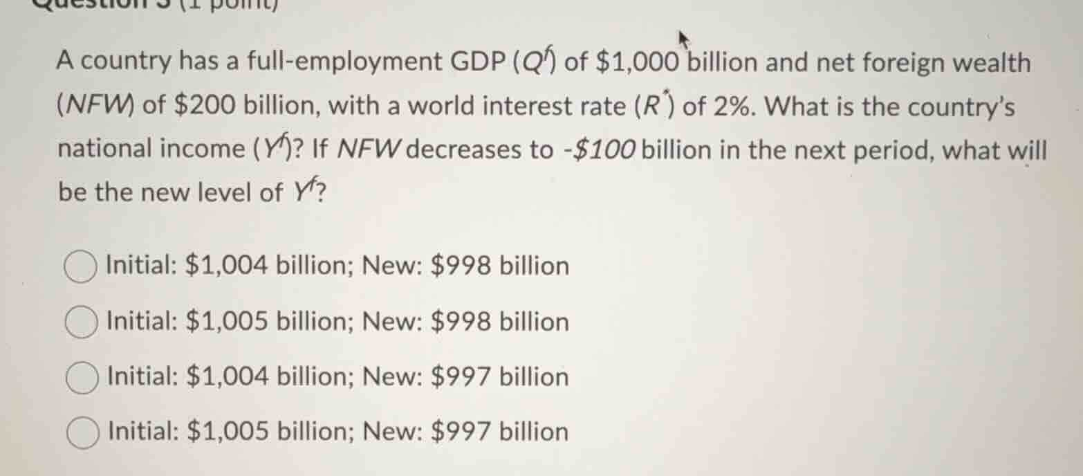 a country has a full - employment gdp ($q^f$) of $1,000 billion and net…