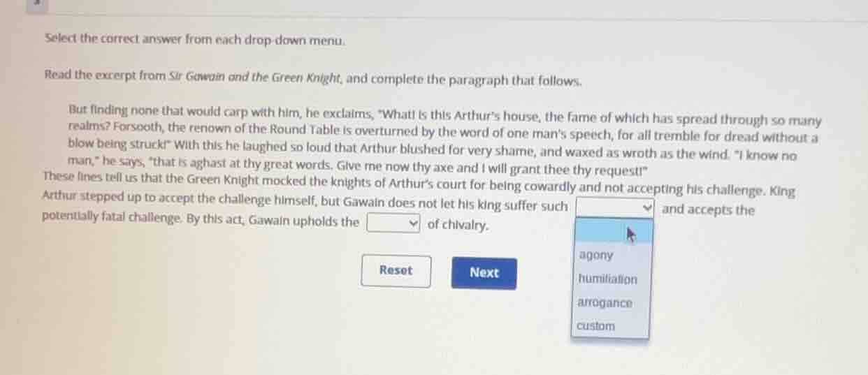 select the correct answer from each drop - down menu. read the excerpt …