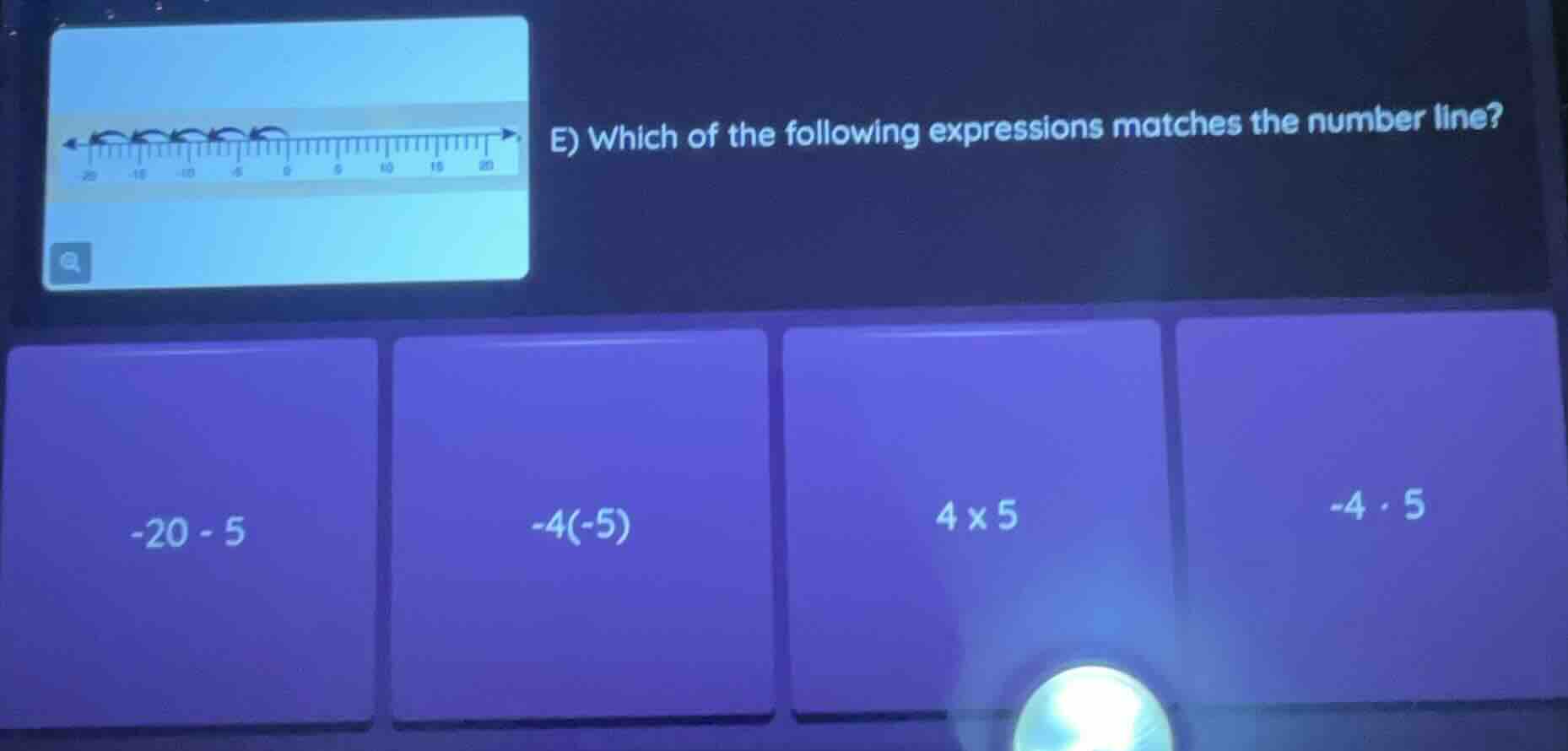 e) which of the following expressions matches the number line? -20 - 5;…