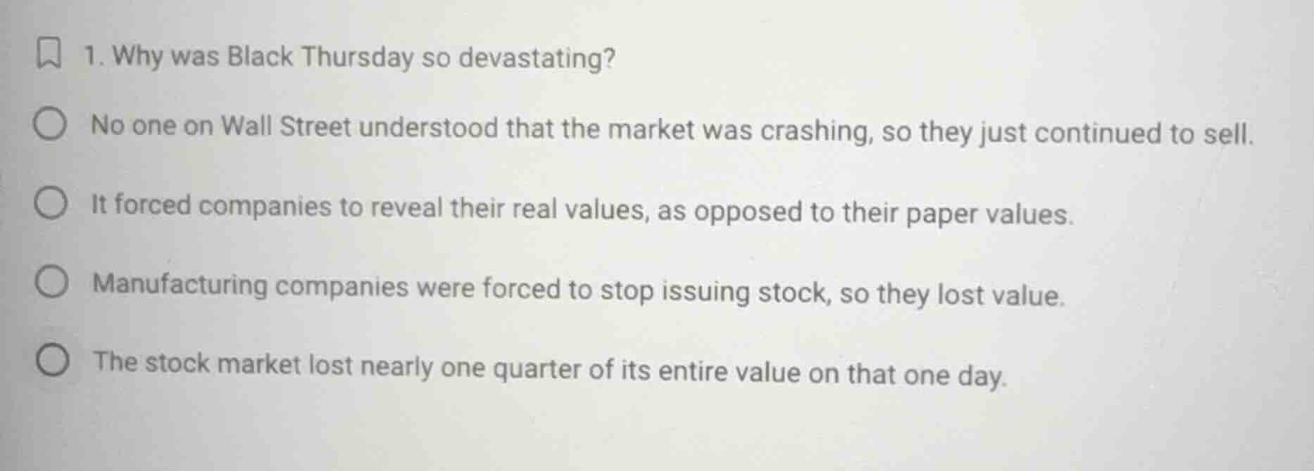 1. why was black thursday so devastating? no one on wall street underst…