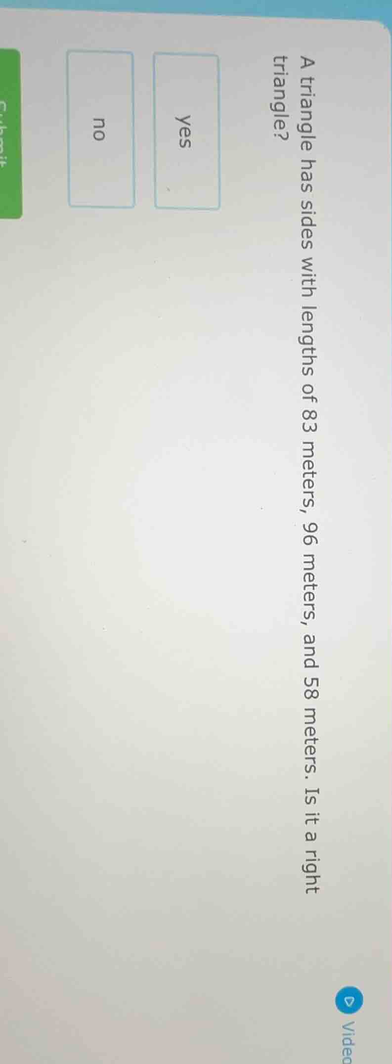 a triangle has sides with lengths of 83 meters, 96 meters, and 58 meter…