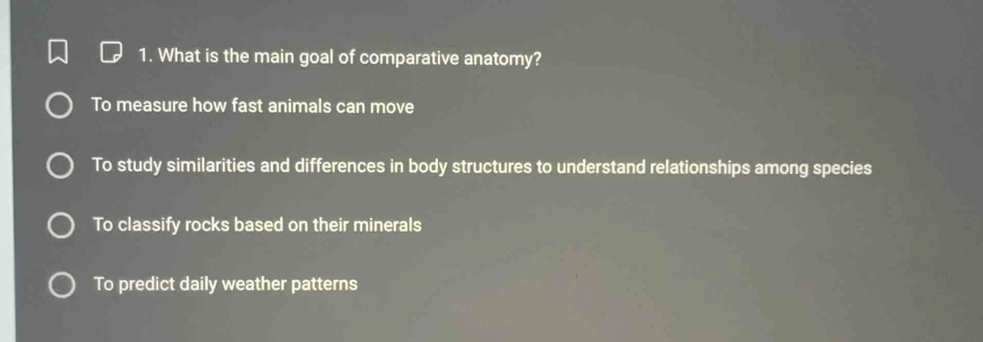 1. what is the main goal of comparative anatomy? to measure how fast an…