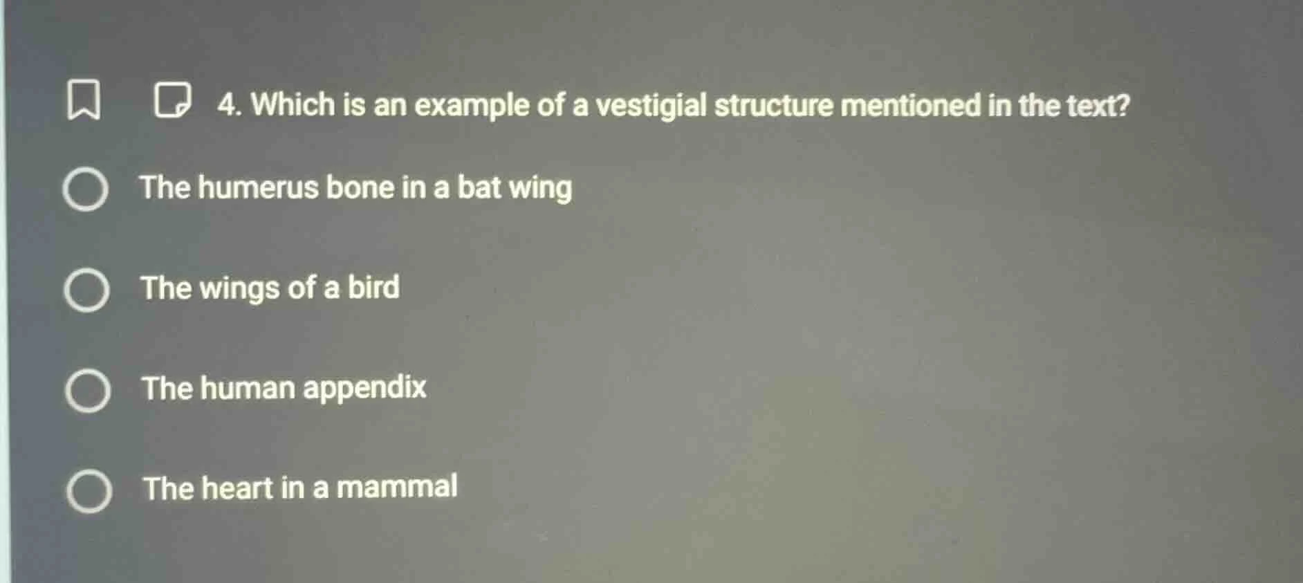 4. which is an example of a vestigial structure mentioned in the text? …