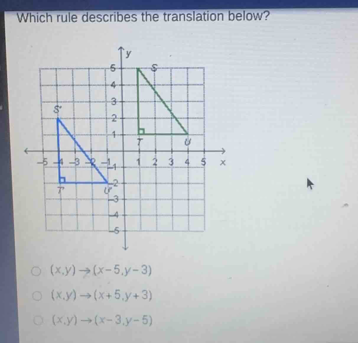 which rule describes the translation below? graph of two right triangle…