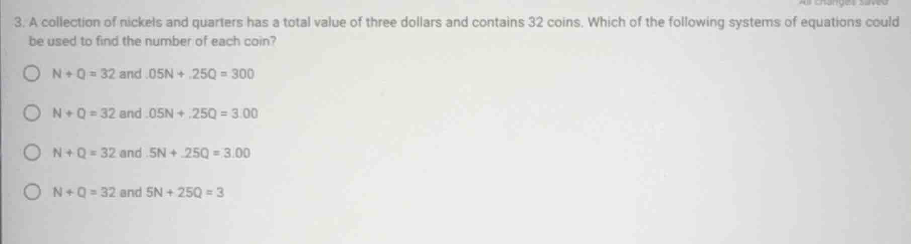 3. a collection of nickels and quarters has a total value of three doll…