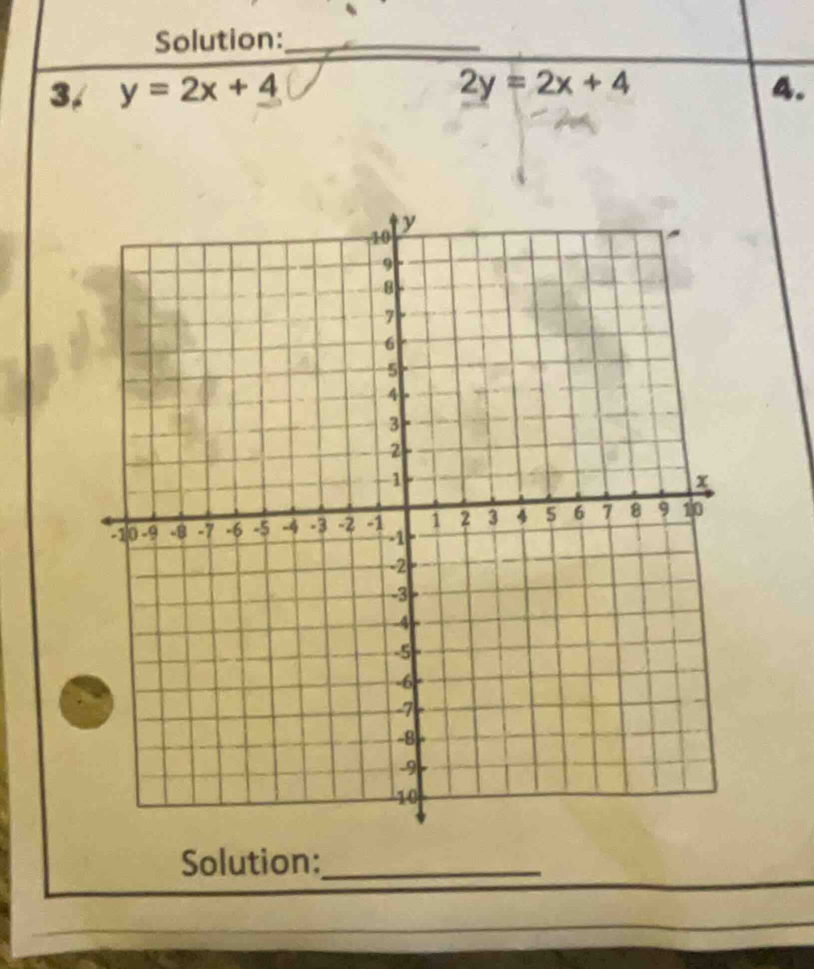 solution: 3. y = 2x + 4 2y = 2x + 4 (grid graph with x from -10 to 10, …