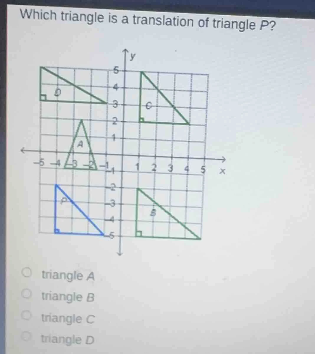 which triangle is a translation of triangle p? graph of coordinate plan…