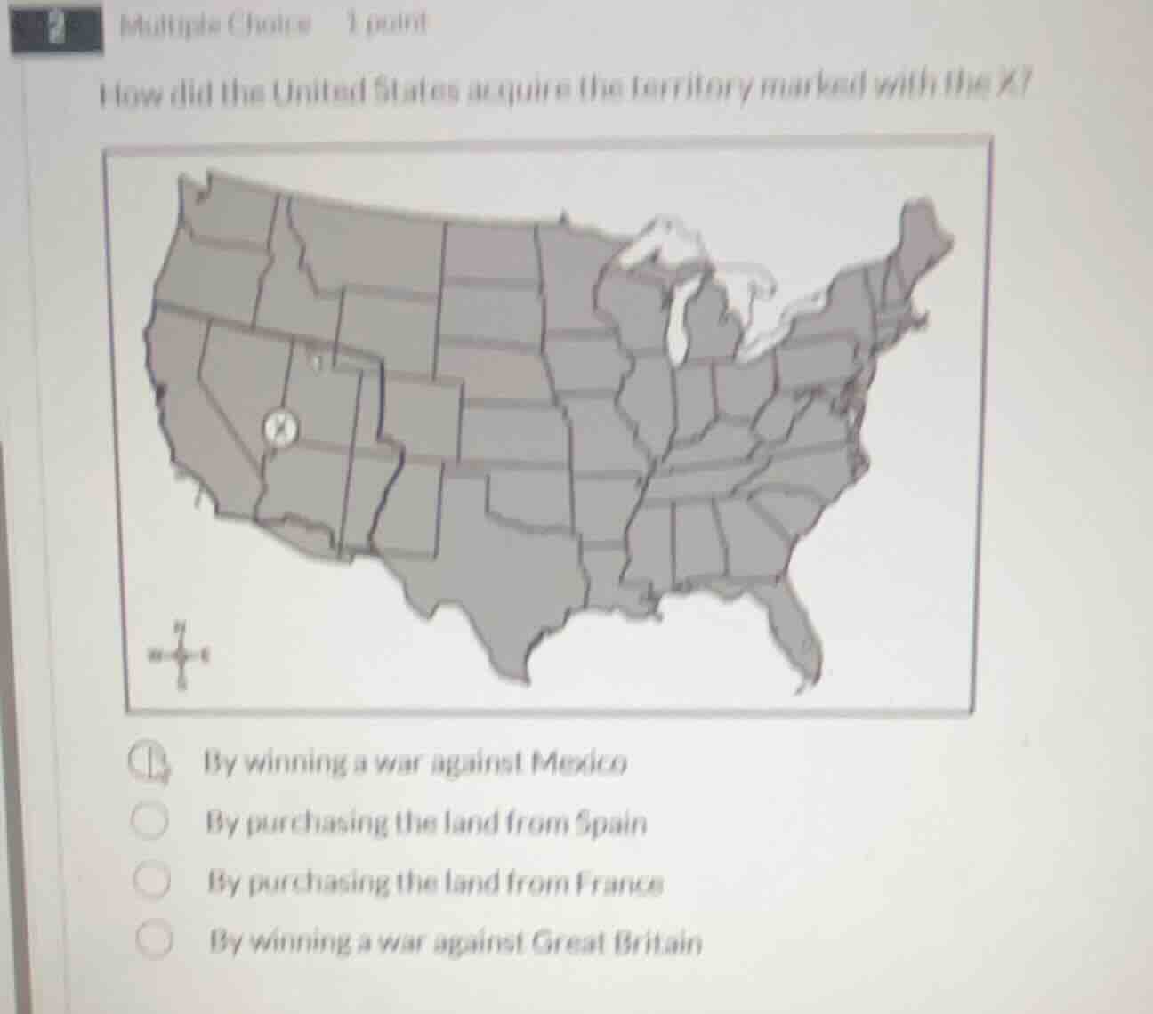multiple choice 1 point how did the united states acquire the territory…