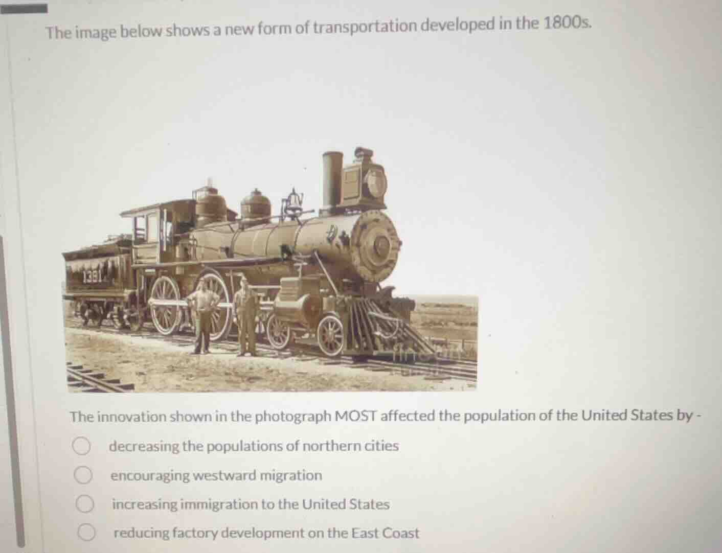 the image below shows a new form of transportation developed in the 180…