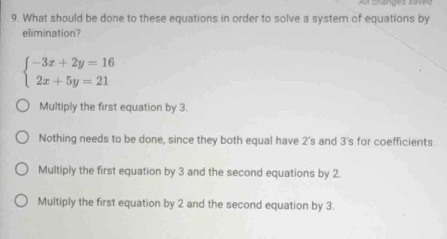9. what should be done to these equations in order to solve a system of…