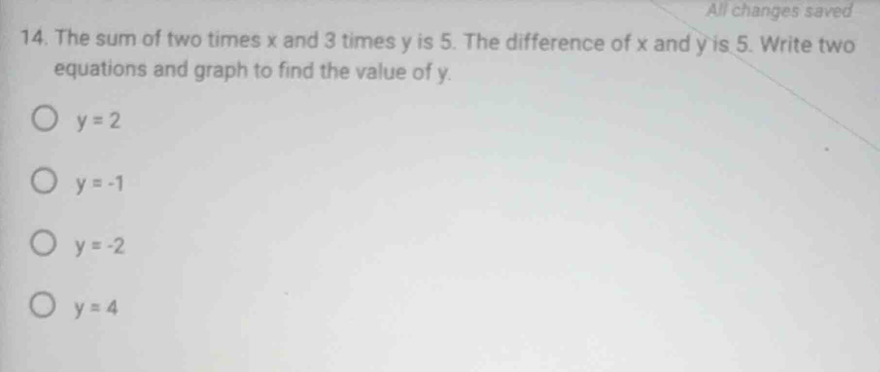 14. the sum of two times x and 3 times y is 5. the difference of x and …